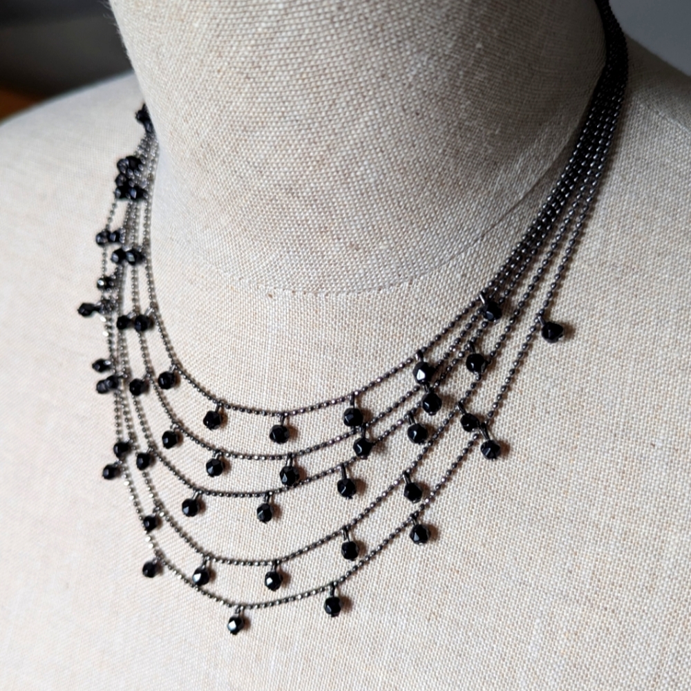 Black Beaded Layered Necklace